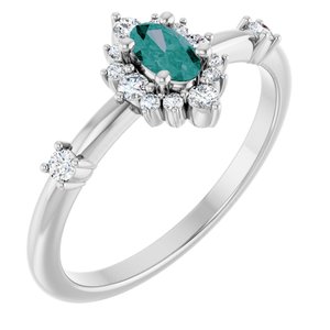 Sterling Silver Lab-Grown Alexandrite & 1/6 CTW Natural Diamond Halo-Style Ring