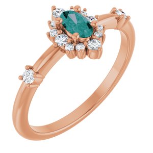 14K Rose Lab-Grown Alexandrite & 1/6 CTW Natural Diamond Halo-Style Ring