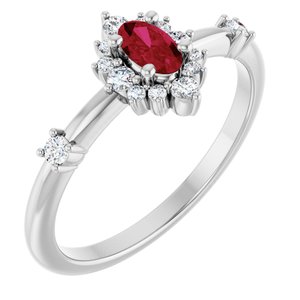 14K White Lab-Grown Ruby & 1/6 CTW Natural Diamond Halo-Style Ring