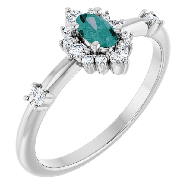 Sterling Silver Lab-Grown Alexandrite & 1/6 CTW Natural Diamond Halo-Style Ring