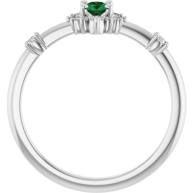 Sterling Silver Lab-Grown Emerald & 1/6 CTW Natural Diamond Halo-Style Ring