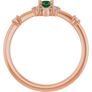 14K Rose Lab-Grown Emerald & 1/6 CTW Natural Diamond Halo-Style Ring