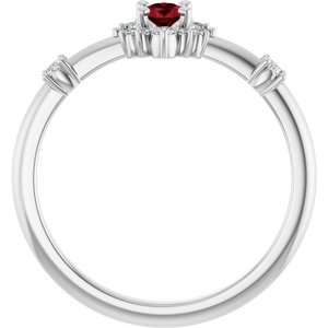 14K White Lab-Grown Ruby & 1/6 CTW Natural Diamond Halo-Style Ring