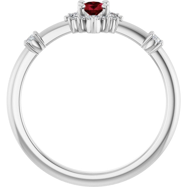 Sterling Silver Lab-Grown Ruby & 1/6 CTW Natural Diamond Halo-Style Ring