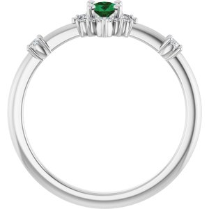 Sterling Silver Lab-Grown Emerald & 1/6 CTW Natural Diamond Halo-Style Ring