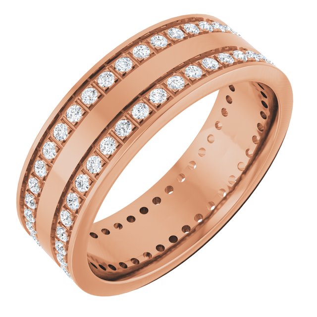 14K Rose 3/4 CTW Lab-Grown Diamond Double Row Accented Band Size 10