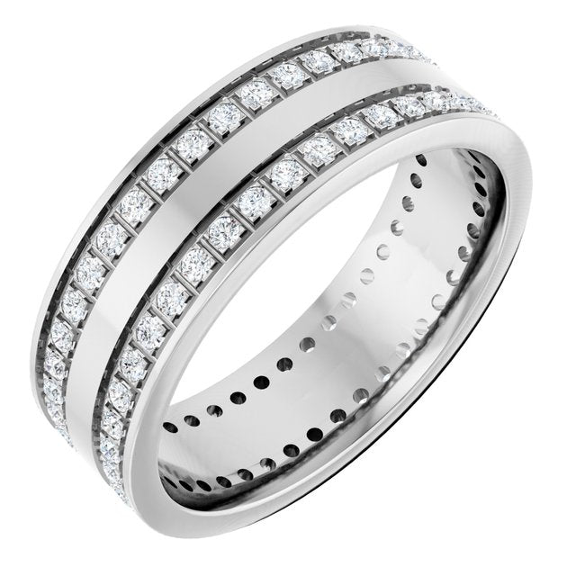 14K White 3/4 CTW Lab-Grown Diamond Double Row Accented Band Size 12