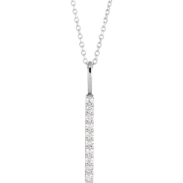 14K White 1/6 CTW Lab-Grown Diamond Vertical Bar 16-18" Necklace