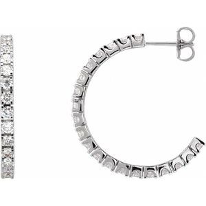 14K White 2 1/5 CTW Lab-Grown Diamond 27.7 mm Hoop Earrings