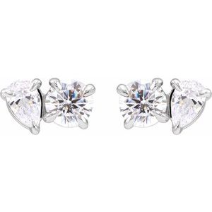 14K White 1 1/6 CTW Lab-Grown Diamond Two-Stone Stud Earrings