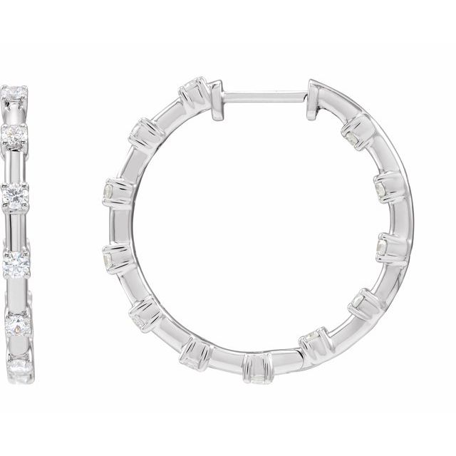 14K White 1 CTW Lab-Grown Diamond Inside-Outside 25.1 mm Hoop Earrings