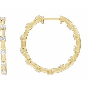 14K Yellow 1 CTW Lab-Grown Diamond Inside-Outside 25.1 mm Hoop Earrings