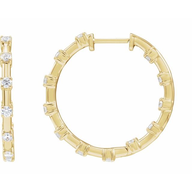 14K Yellow 1 CTW Lab-Grown Diamond Inside-Outside 25.1 mm Hoop Earrings