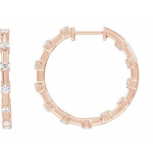14K Rose 1 CTW Lab-Grown Diamond Inside-Outside 25.1 mm Hoop Earrings
