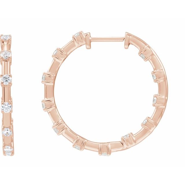 14K Rose 1 CTW Lab-Grown Diamond Inside-Outside 25.1 mm Hoop Earrings