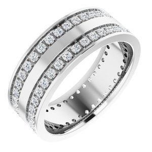 14K White 5/8 CTW Lab-Grown Diamond Double Row Accented Band Size 7.5