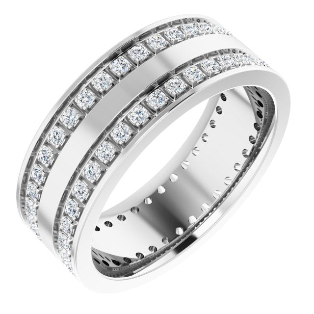 14K White 5/8 CTW Lab-Grown Diamond Double Row Accented Band Size 7.5