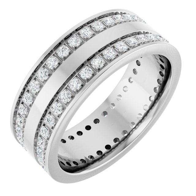 14K White 5/8 CTW Lab-Grown Diamond Double Row Accented Band Size 7
