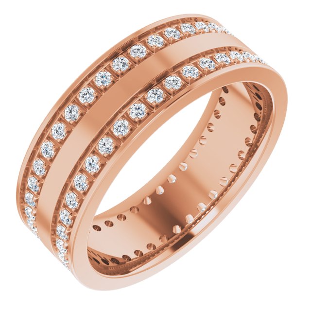 14K Rose 3/4 CTW Lab-Grown Diamond Double Row Accented Band Size 9