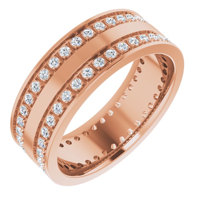 14K Rose 5/8 CTW Lab-Grown Diamond Double Row Accented Band Size 8