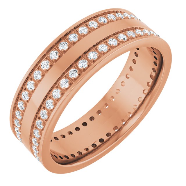 14K Rose 3/4 CTW Lab-Grown Diamond Double Row Accented Band Size 11