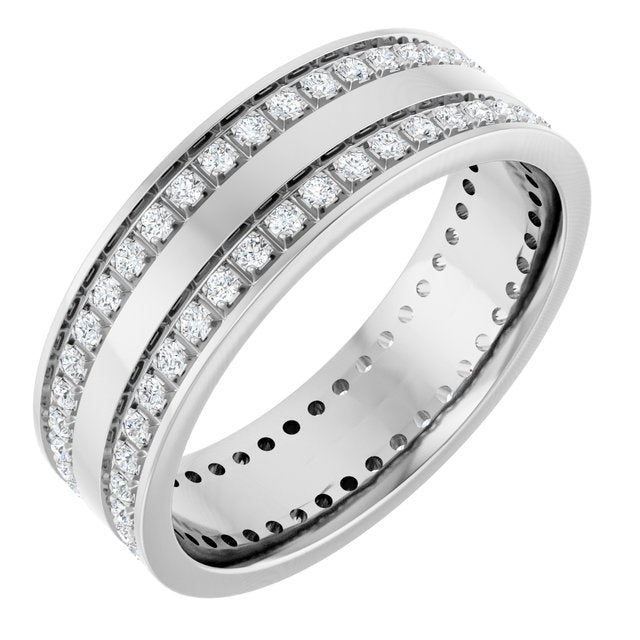 14K White 3/4 CTW Lab-Grown Diamond Double Row Accented Band Size 11