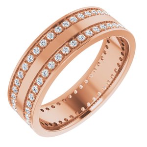 14K Rose 3/4 CTW Lab-Grown Diamond Double Row Accented Band Size 11.5