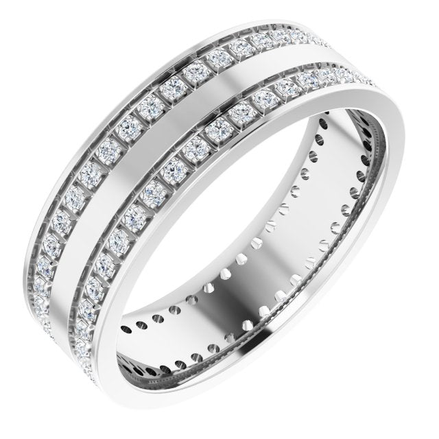 14K White 3/4 CTW Lab-Grown Diamond Double Row Accented Band Size 11.5