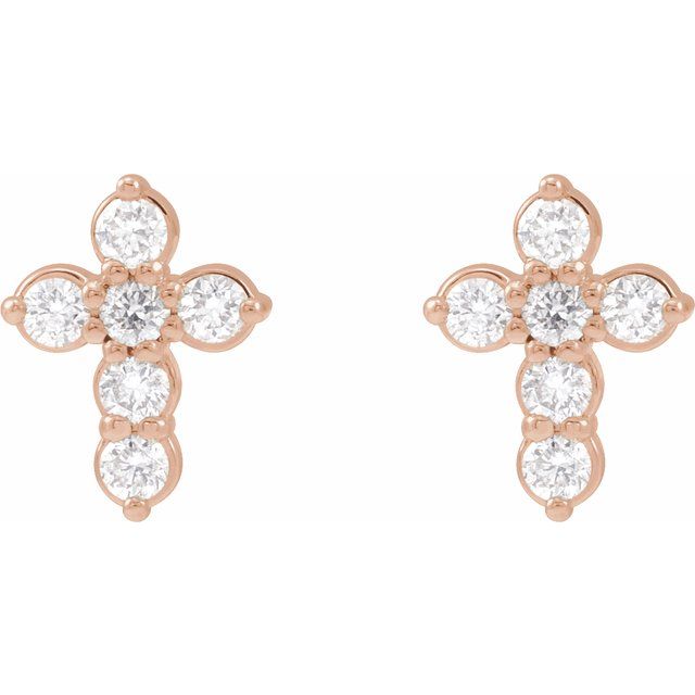 14K Rose 1/6 CTW Lab-Grown Diamond Cross Earrings