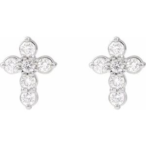 14K White 1/6 CTW Lab-Grown Diamond Cross Earrings