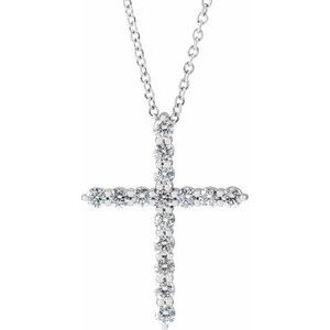 14K White 1/2 CTW Lab-Grown Diamond Cross 16-18" Necklace