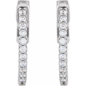 14K White 1/3 CTW Lab-Grown Diamond Inside-Outside 15.5 mm Hinged Hoop Earrings