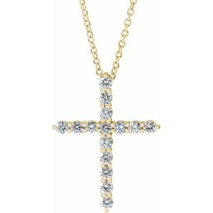 14K Yellow 3/4 CTW Lab-Grown Diamond Cross 16-18" Necklace