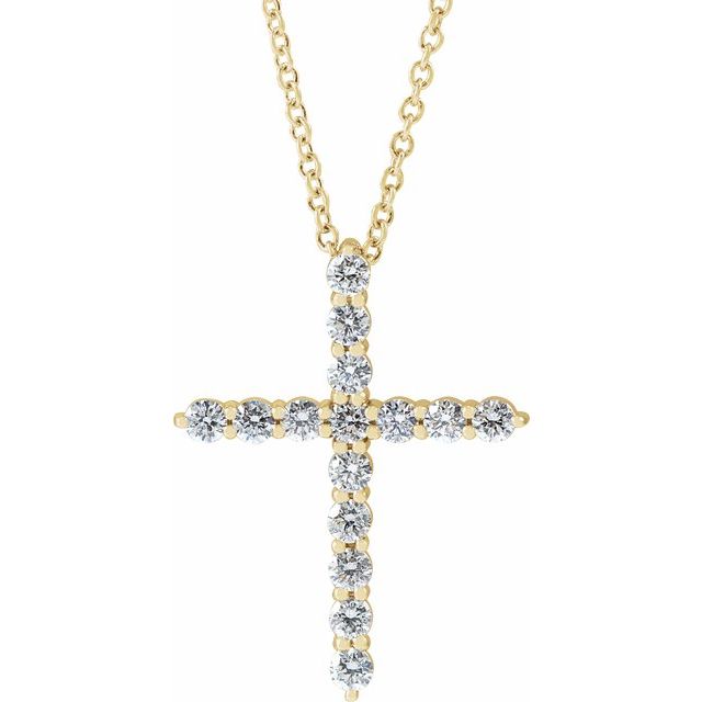 14K Yellow 1/2 CTW Lab-Grown Diamond Cross 16-18" Necklace