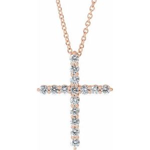 14K Rose 3/4 CTW Lab-Grown Diamond Cross 16-18" Necklace