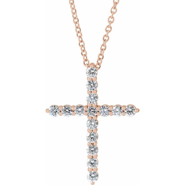 14K Rose 3/4 CTW Lab-Grown Diamond Cross 16-18" Necklace
