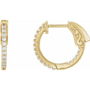 14K Yellow 1/3 CTW Lab-Grown Diamond Inside-Outside 15.5 mm Hinged Hoop Earrings