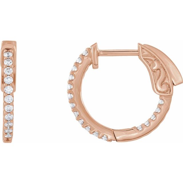 14K Rose 1/3 CTW Lab-Grown Diamond Inside-Outside 15.5 mm Hinged Hoop Earrings