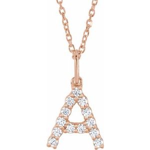 14K Rose 1/5 CTW Lab-Grown Diamond Initial A 16-18" Necklace
