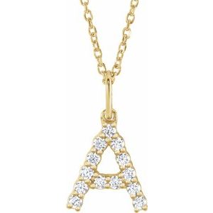14K Yellow 1/5 CTW Lab-Grown Diamond Initial A 16-18" Necklace