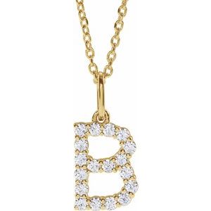 14K Yellow 1/4 CTW Lab-Grown Diamond Initial B 16-18" Necklace