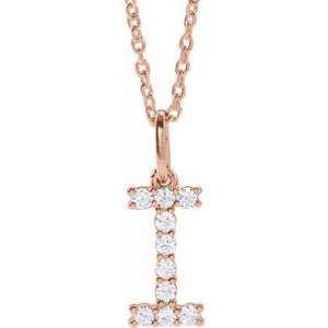14K Rose 1/6 CTW Lab-Grown Diamond Initial I 16-18" Necklace