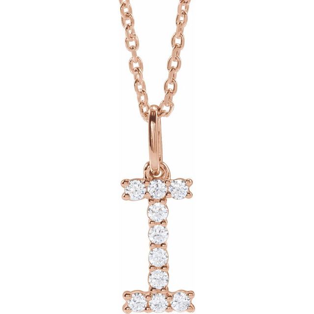 14K Rose 1/6 CTW Lab-Grown Diamond Initial I 16-18" Necklace