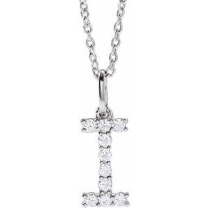 14K White 1/6 CTW Lab-Grown Diamond Initial I 16-18" Necklace