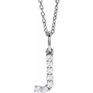 14K White 1/8 CTW Lab-Grown Diamond Initial J 16-18" Necklace