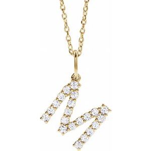 14K Yellow 1/3 CTW Lab-Grown Diamond Initial M 16-18" Necklace