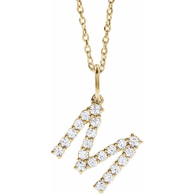 14K Yellow 1/3 CTW Lab-Grown Diamond Initial M 16-18" Necklace