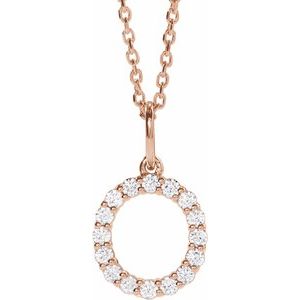 14K Rose 1/4 CTW Lab-Grown Diamond Initial O 16-18" Necklace