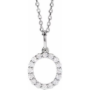 14K White 1/4 CTW Lab-Grown Diamond Initial O 16-18" Necklace