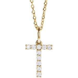 14K Yellow 1/6 CTW Lab-Grown Diamond Initial T 16-18" Necklace